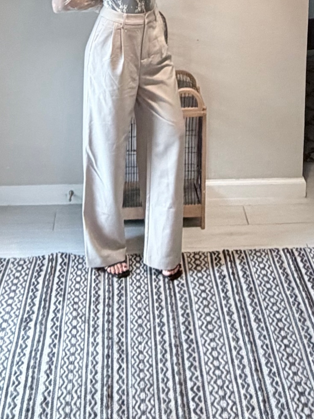 Commense Beige High-Waisted Wide-Leg Trousers